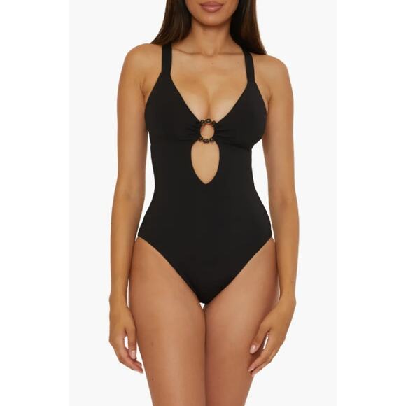 BECCA Women's Marble Canyon Ring One-Piece Swimsuit Small Black Cut Out NWT - Picture 1 of 12